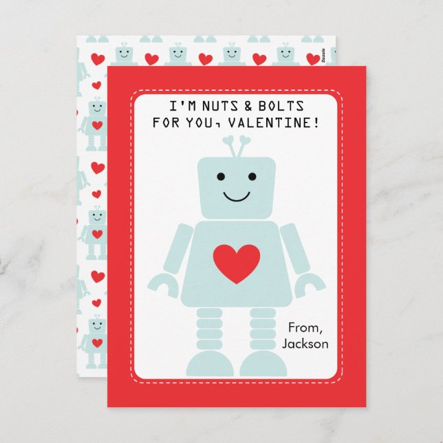Robot Class Valentines Feiertagspostkarte (Vorne/Hinten)