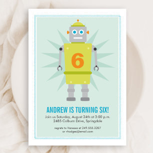Robot Colorful Kids Green Blue Birthday Einladung