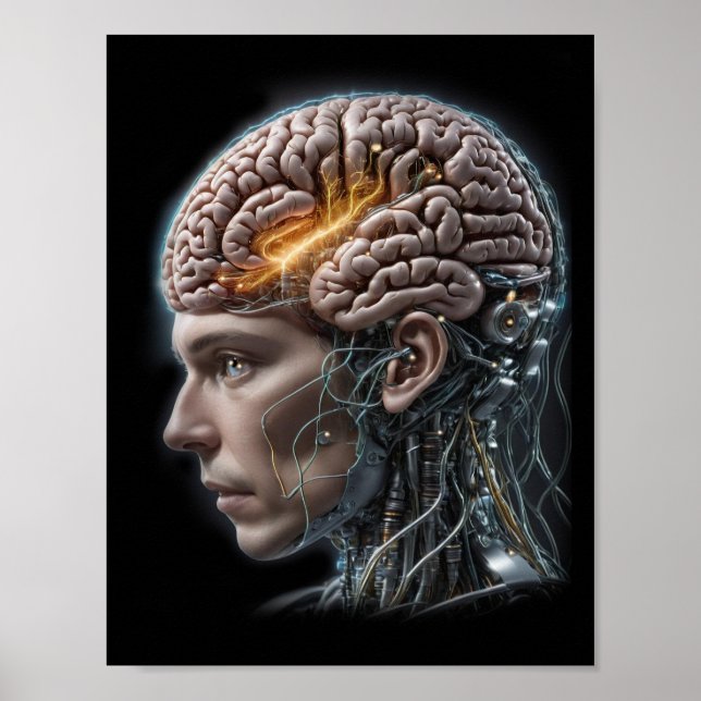 Robot Cyborg Brain Artificial Intelligence Poster (Vorne)