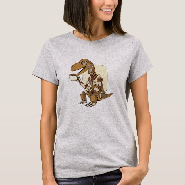 Robot Dinosaur Drinking Coffee  T-Shirt (Vorderseite)