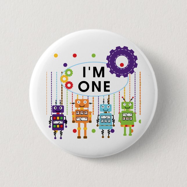 Robot First Birthday Tshirts und Geschenke Button (Vorderseite)