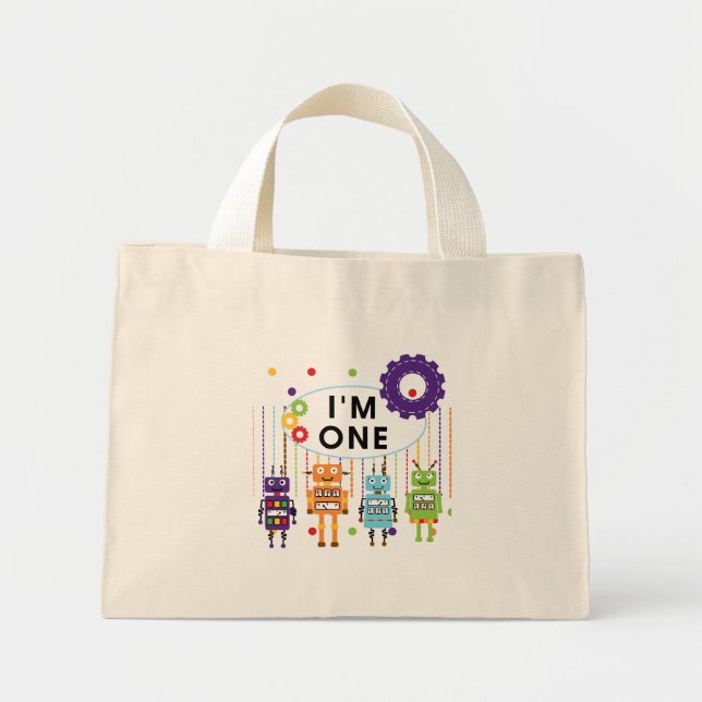 Robot First Birthday Tshirts und Geschenke Mini Stoffbeutel (Vorne)
