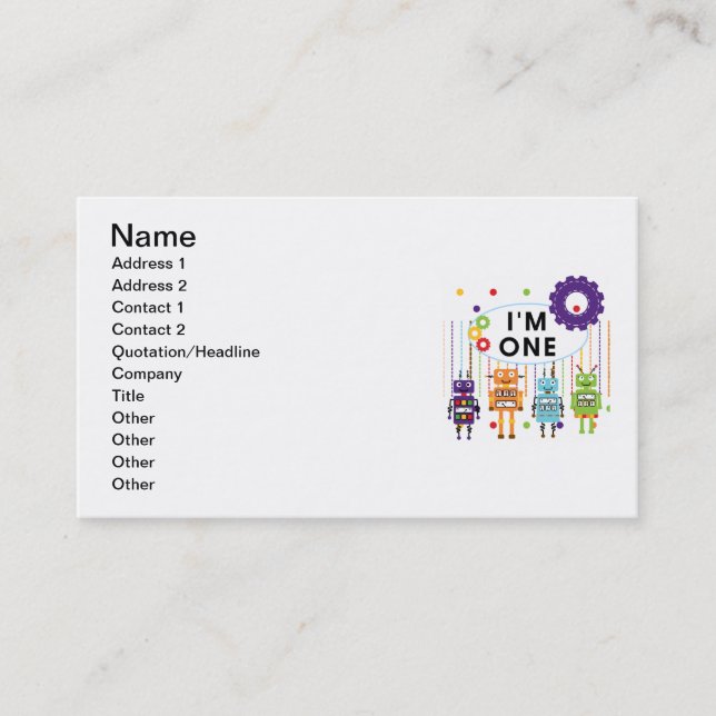 Robot First Birthday Tshirts und Geschenke Visitenkarte (Vorderseite)