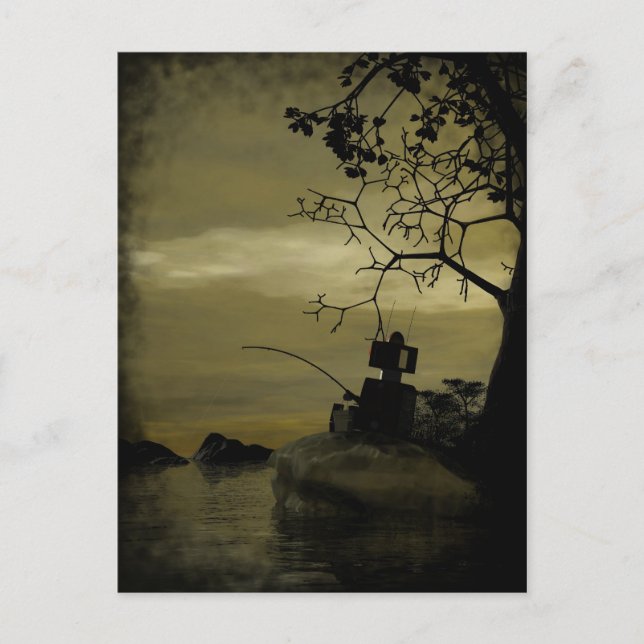 Robot Fishing Postcard Postkarte (Vorderseite)
