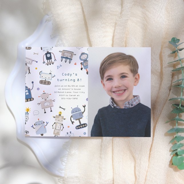 Robot Foto Geburtstagsparty Einladung (Von Creator hochgeladen)