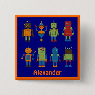 Robot Friends Child's Personalisierten Square Butt Button