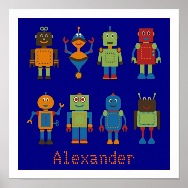 Robot Friends Personalisiert Kids Poster (Vorne)