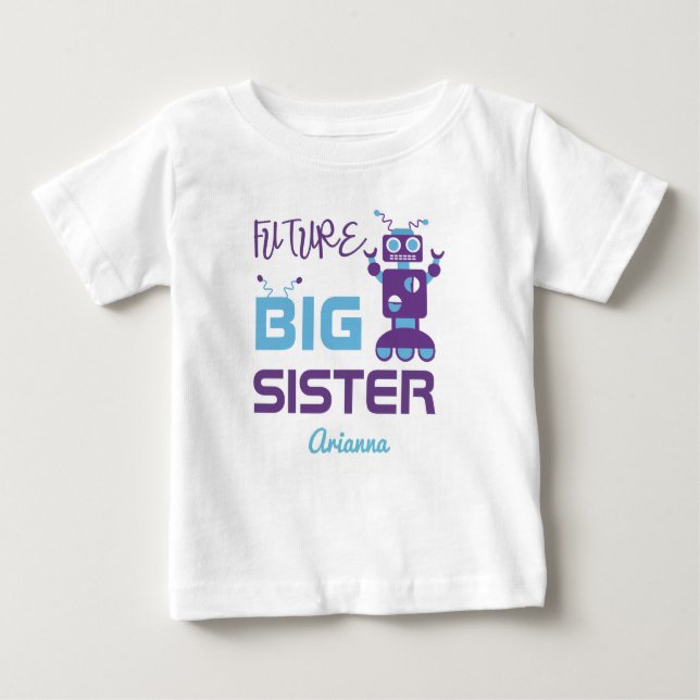 Robot Future Big Sister Lila Niedlich Personalisie Baby T-shirt (Vorderseite)