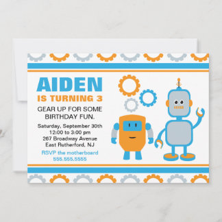Robot Gear Birthday Einladung