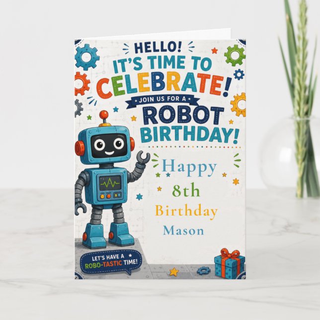 Robot Geburtstagsfeier Karte (Vorderseite)