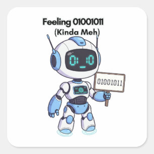 Robot Gefühl 01001011 (Kinda Meh) Quadratischer Aufkleber