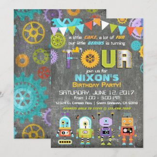 Robot Genius Gears Tools Chalkboard Geburtstag Einladung