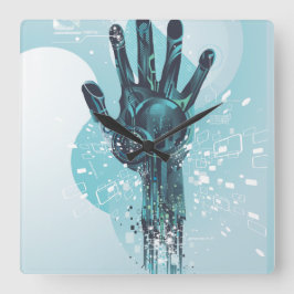 Robot Hand Wall Clock Quadratische Wanduhr