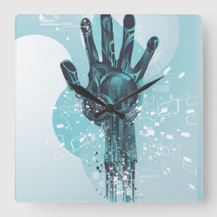Robot Hand Wall Clock Quadratische Wanduhr