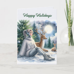 Robot Happy Holidays Tech Girl Karte