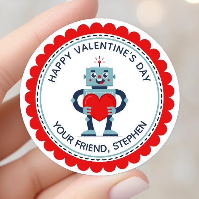 Robot Heart Niedlich Personalisiert Valentine Runder Aufkleber (Von Creator hochgeladen)