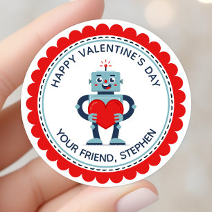 Robot Herz Cute Personalisierter Valentinstag Runder Aufkleber