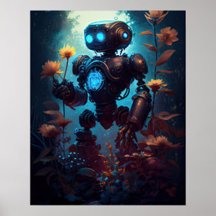 Robot Holding-Blume Poster