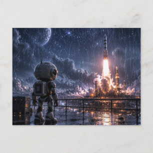 Robot im Regen Weltraummission auf der Postkarte