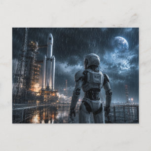 Robot im Regen Weltraummission auf der Postkarte