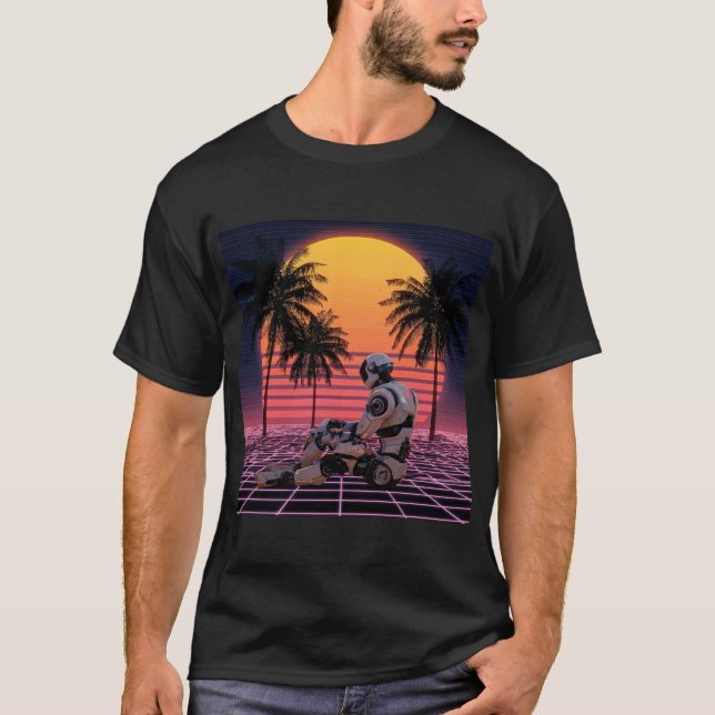 Robot in Ruhe im Neonparadies T-Shirt (Vorderseite)