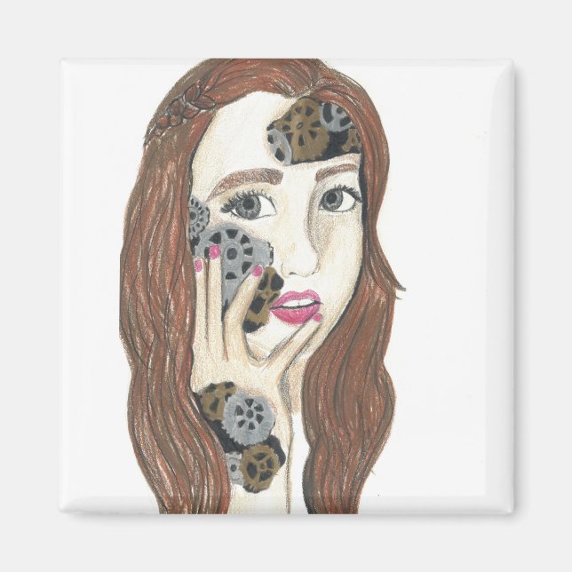 Robot Inside - 2 Zoll Square Magnet (Vorne)