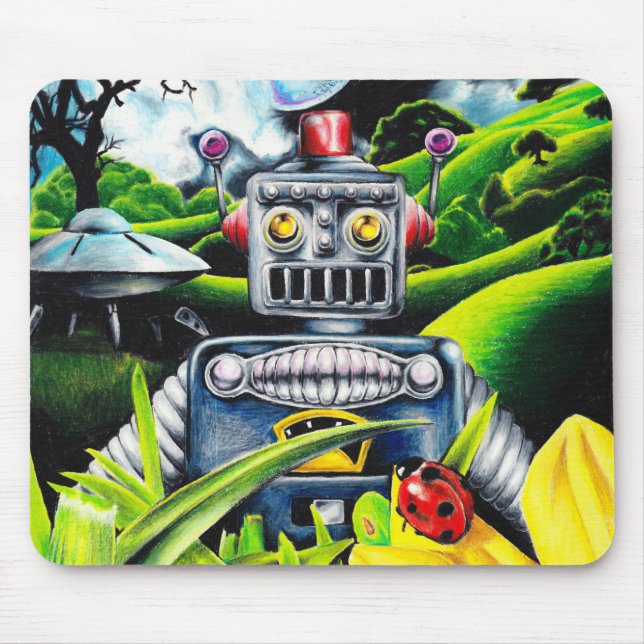 Robot Invasion - Science Fiction Artwork Mousepad (Vorne)