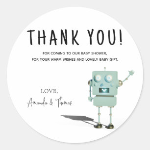 Robot Junge Baby Shower - danke Runder Aufkleber