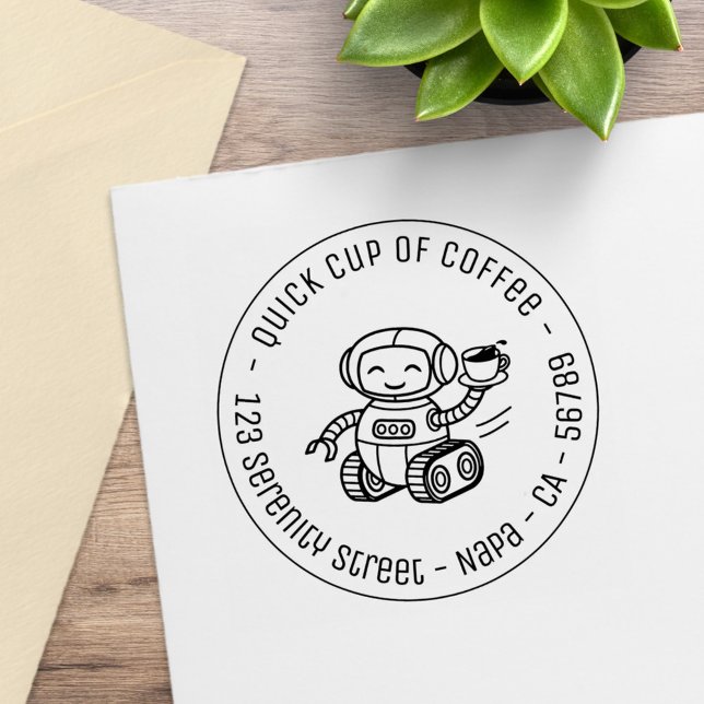 Robot Kaffee Geschäftsrundanschrift Gummistempel (Von Creator hochgeladen)