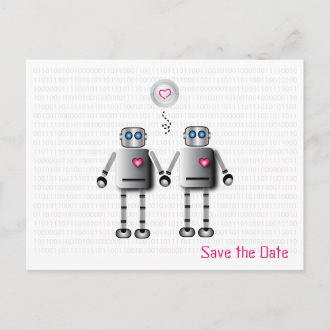 Robot-Liebe Save the Date Ankündigungspostkarte (Vorderseite)