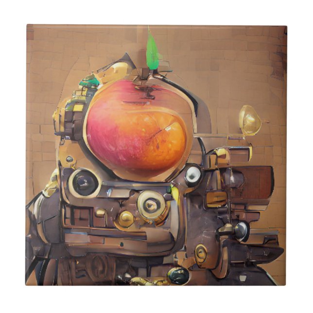Robot Mango Kopf Steampunk digitale Kunst Fliese (Vorderseite)