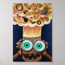 Robot mind blown Uhrwerk Steampunk Druckposter