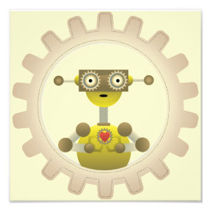 Robot mit Steampunk Gear Heart Foto Print