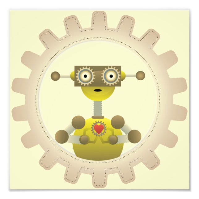 Robot mit Steampunk Gear Heart Foto Print (Vorne)