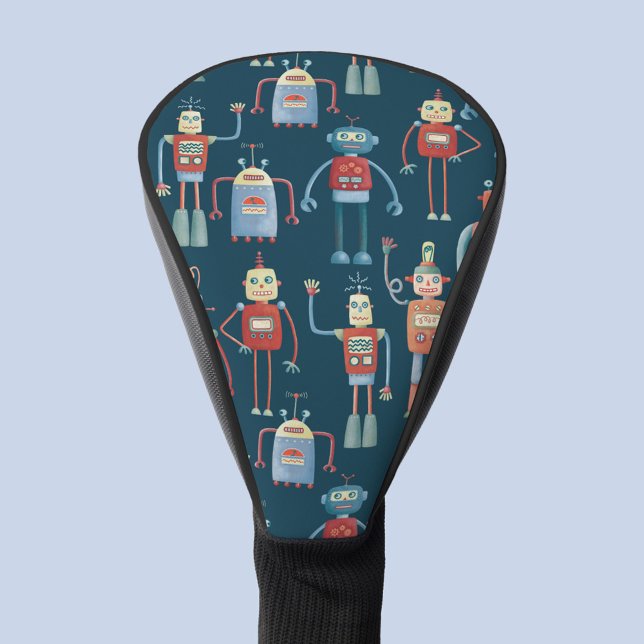 Robot Muster Retro Golf Headcover (Fun retro robots pattern  golf head cover)