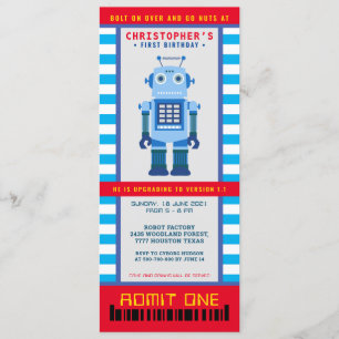 Robot Party Birthday Ticket Einladung