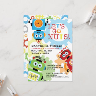 Robot Party Thema Geburtstag Einladung