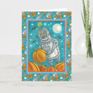 ROBOT PICKING PUMPKINS , HALLOWEEN MECHANISCHEN MA FEIERTAGSKARTE