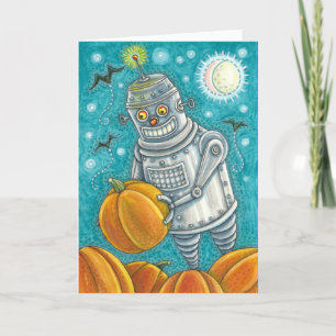 ROBOT PICKING PUMPKINS , HALLOWEEN MECHANISCHEN MA FEIERTAGSKARTE