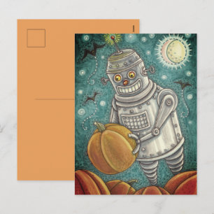 ROBOT PICKING PUMPKINS , HALLOWEEN MECHANISCHEN MA FEIERTAGSPOSTKARTE