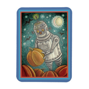 ROBOT PICKING PUMPKINS , HALLOWEEN MECHANISCHEN MA MAGNET