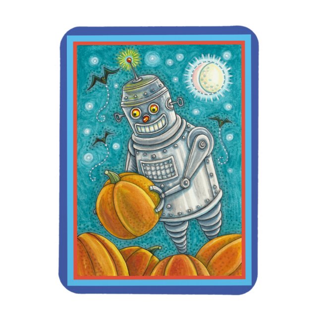 ROBOT PICKING PUMPKINS , HALLOWEEN MECHANISCHEN MA MAGNET (Vertikal)