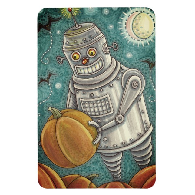 ROBOT PICKING PUMPKINS , HALLOWEEN MECHANISCHEN MA MAGNET (Vertikal)