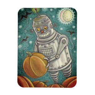ROBOT PICKING PUMPKINS , HALLOWEEN MECHANISCHEN MA MAGNET