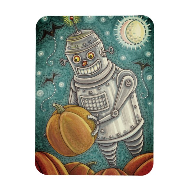 ROBOT PICKING PUMPKINS , HALLOWEEN MECHANISCHEN MA MAGNET (Vertikal)
