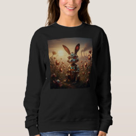 Robot Rabbit in Steampunk Flower Field Sweatshirt