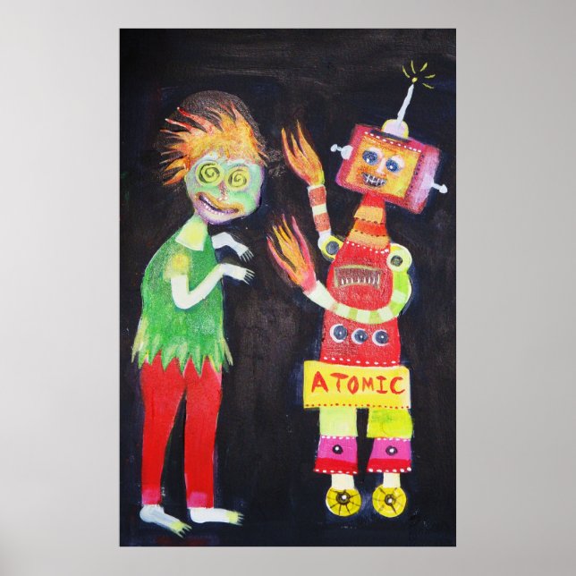 Robot Retro Vintager Pop Art Poster (Vorne)