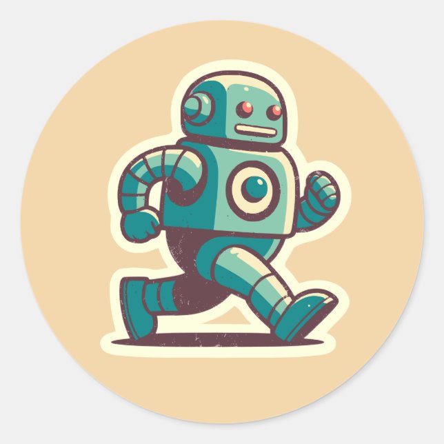 Robot Runner Runder Aufkleber (Vorderseite)