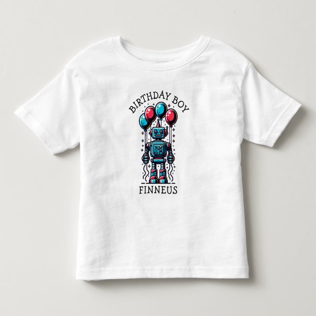 Robot Themed Birthday Boy Kleinkind T-shirt (Vorderseite)