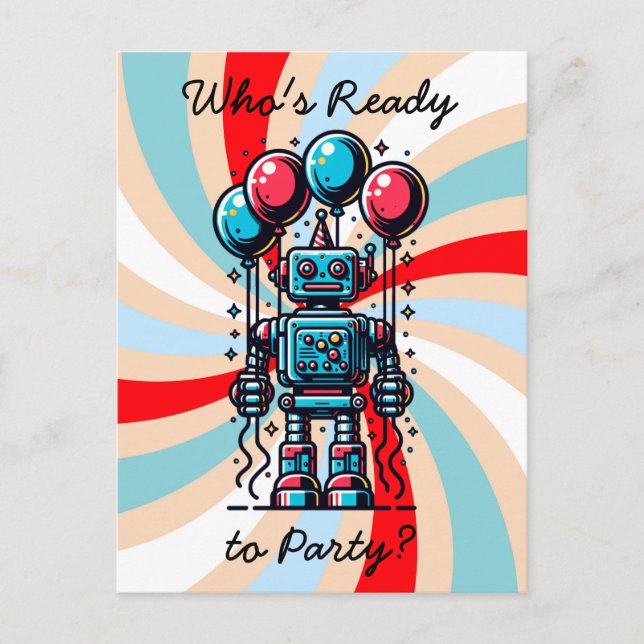 Robot Themed Boys Geburtstag Postkarte (Vorderseite)